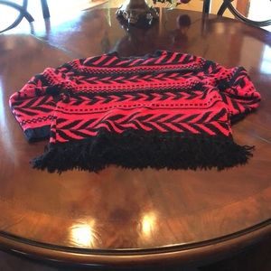 red and black fringe sweater. Holiday ready